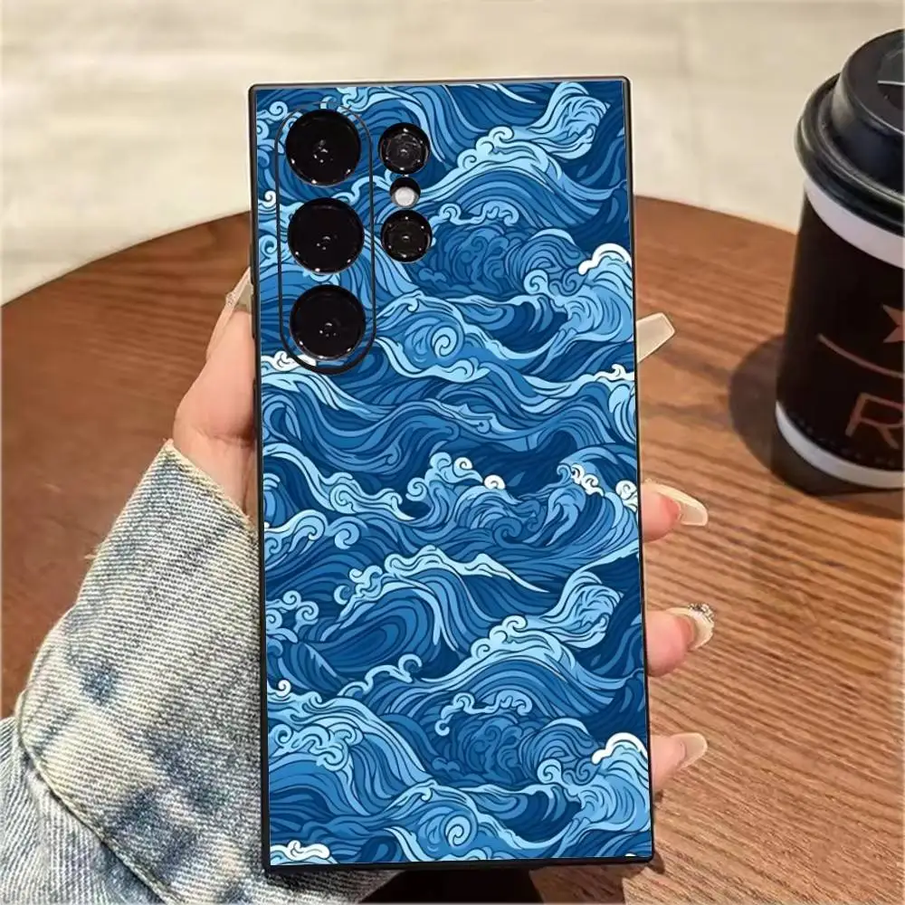 Japanese Ukiyo-e Waves Parinting Phone Case For Samsung S25,S24,S21,S22,S23,S20,Ultra,S26,Plus,Fe,Note,5G Black Cover