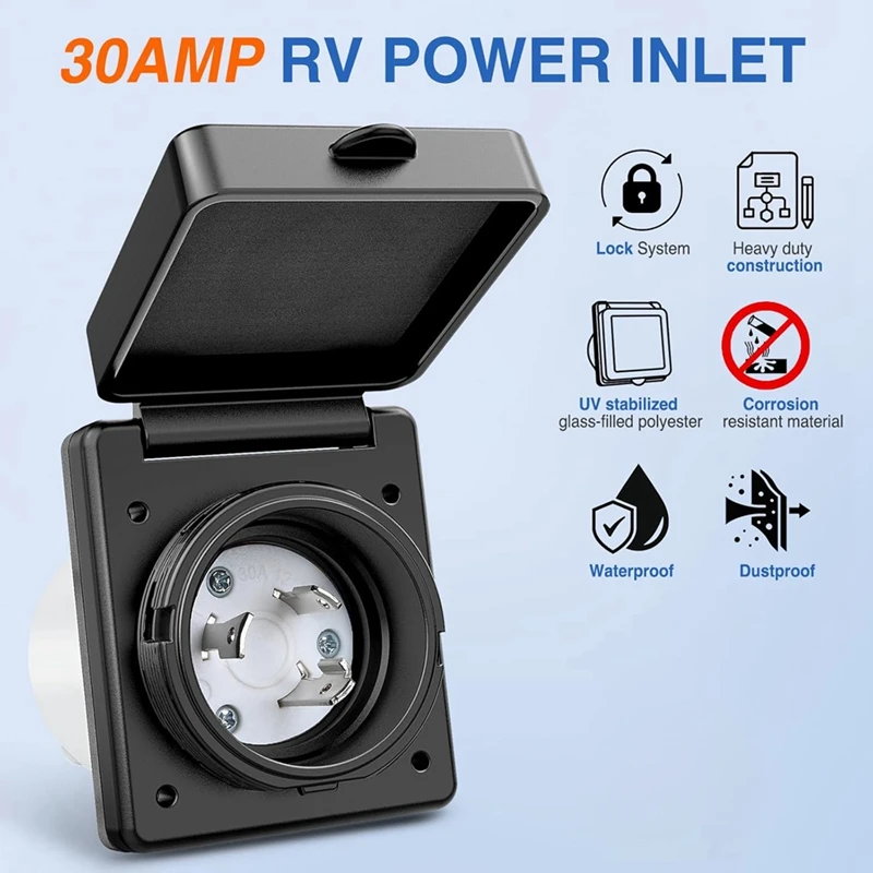 Hot 30 AMP RV Shore Power Inlet 125V Twist Lock Receptacle NEMA L5-30P Enclosed Lockable Flanged Male Plug Inlet Box