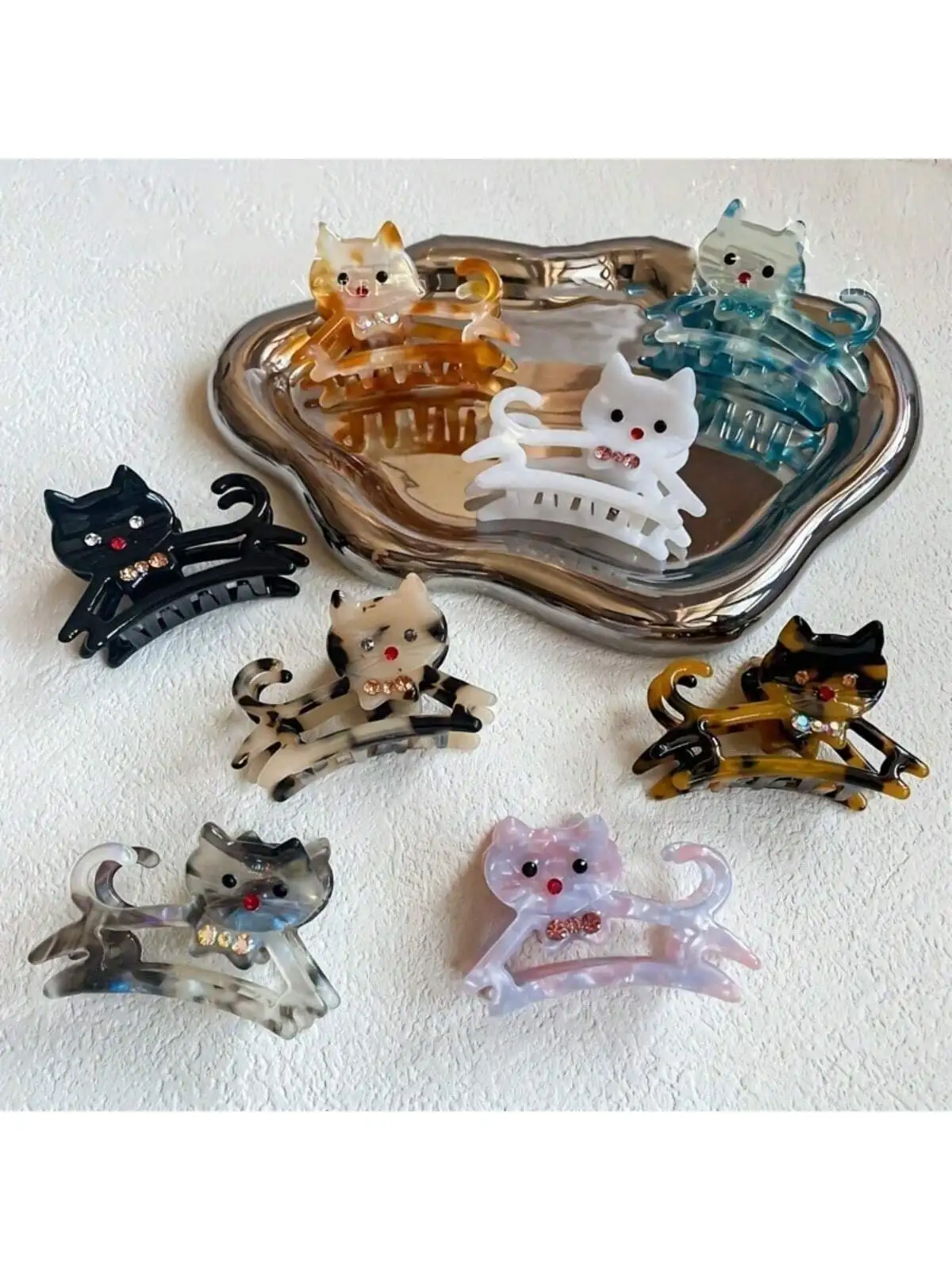 1 kitten hair claw New acetic acid hair clip girl cute medium shark clip Diamond kitten claw headpiece hair claw