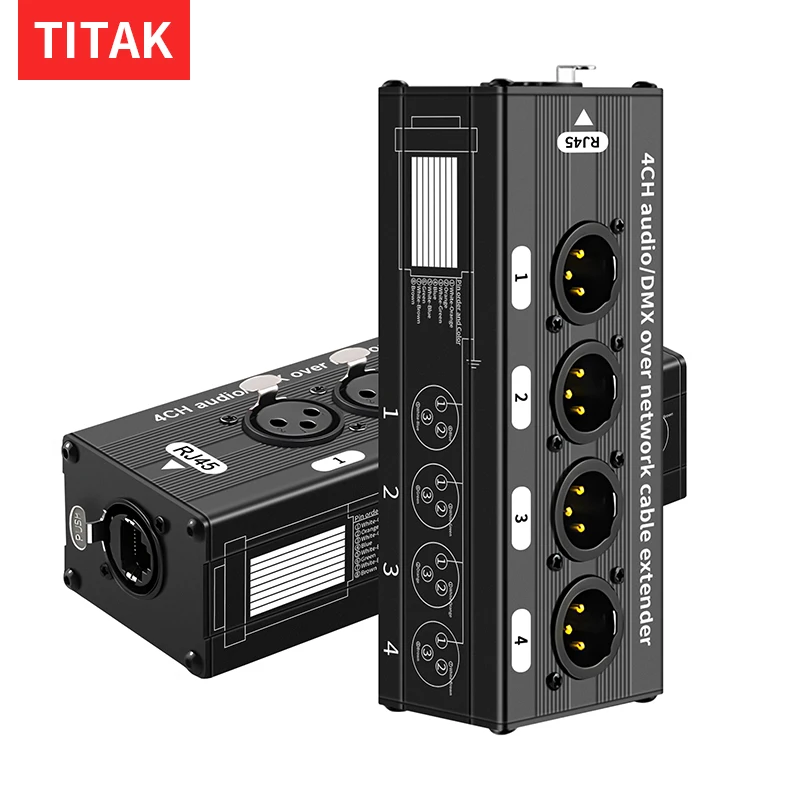 4 Channel XLR to RJ45 Extender Over Cat5 Cat6, Multi-Functional DMX Extender for Stage & Sound Equipment