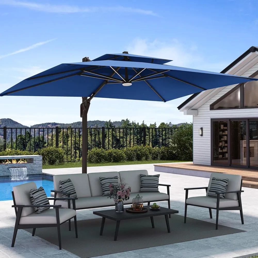 

9' X 12' Patio Umbrella with Weighted Base and LED Lights Outdoor Cantilever Large Rectangle Offset Umbrellas Heavy, Customized