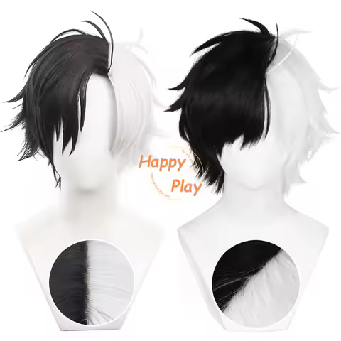 Synthetic Hair Anime Sakura Haruka Cosplay Wig 30cm White Mixed Black Short Wigs Heat Resistant Role Play Wigs + Wig Cap