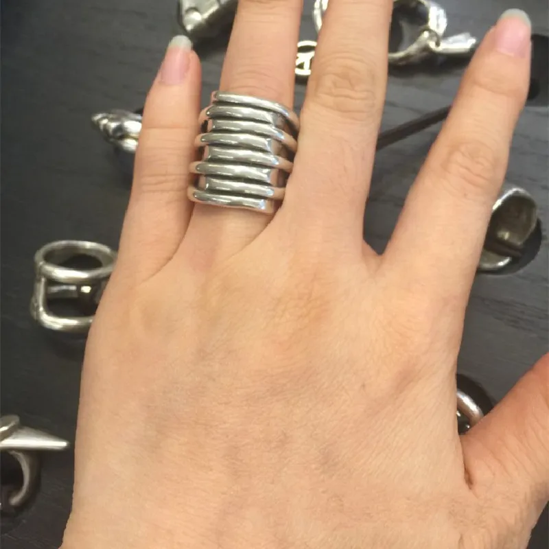 QMCOCO Korean INS Personality Creative Design Silver Color Chic Multi-Layer Ring Woman Trend Index Finger Classic Accessories