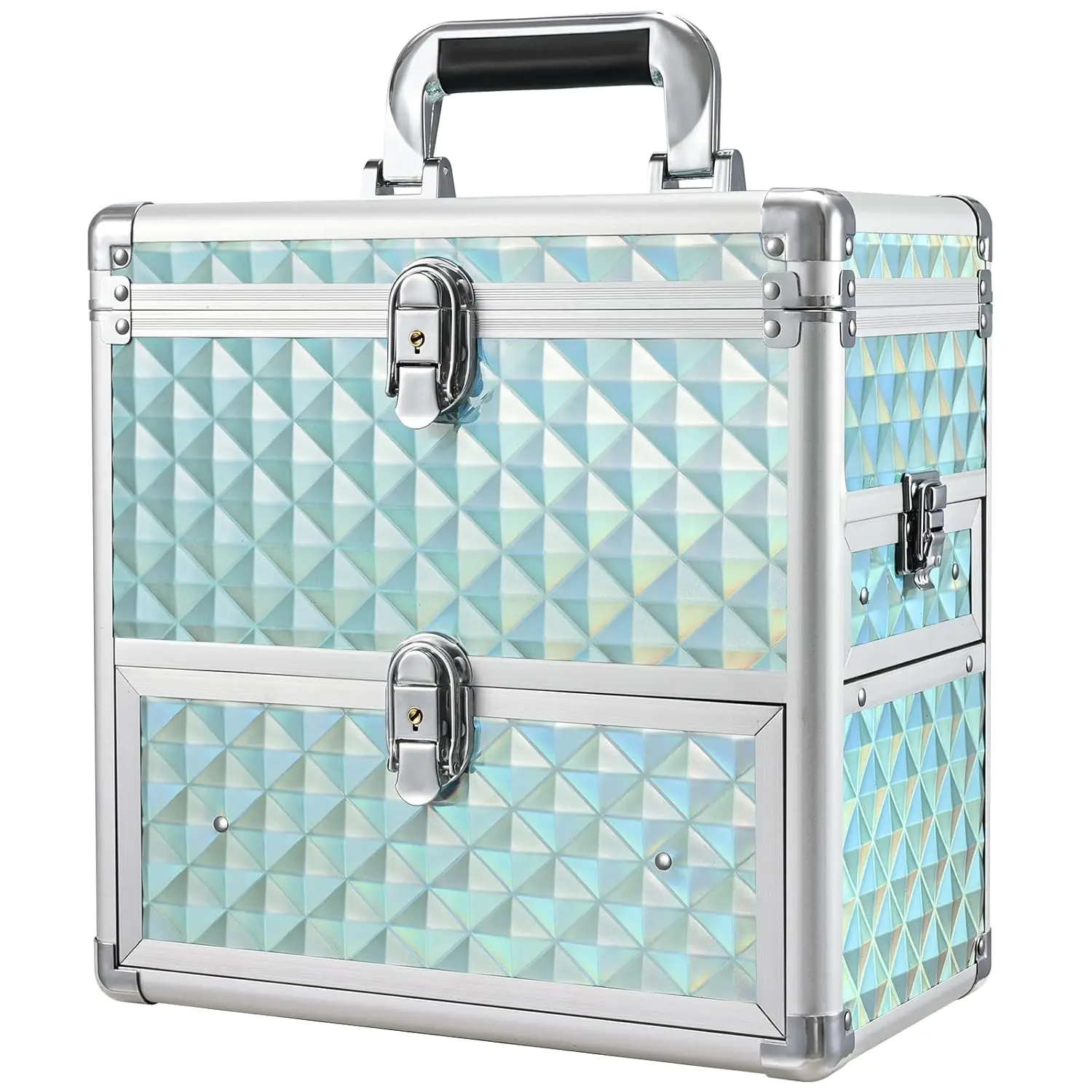 

Mirror Nail Manicure Accessory Organizer With Dividers Travel Nail Art Case for Makeup Artist Nail Tech Case Watery Blue