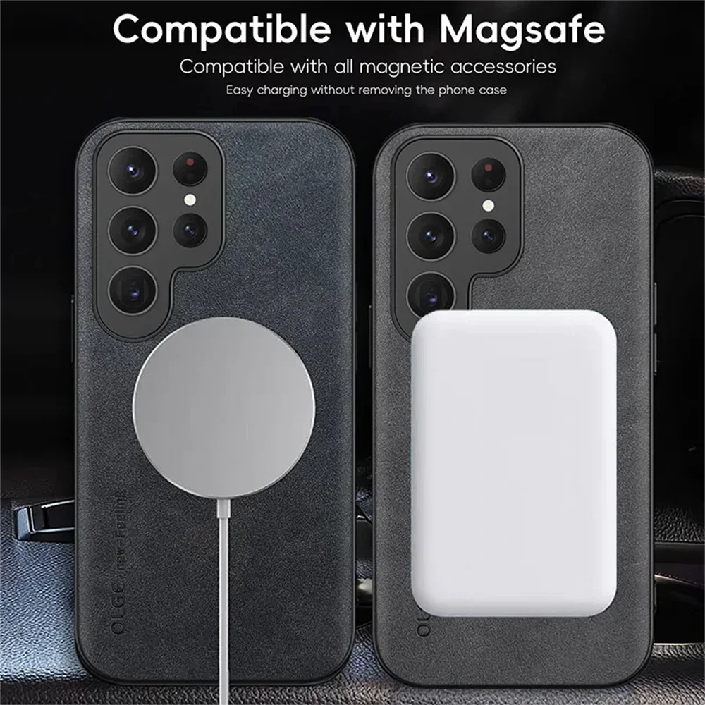 For Magsafe Luxury Leather Case For Samsung Galaxy S24 S23 S22 Ultra S21 Plus S20 FE Note 20 10 Wireless Charging Magnetic Cover