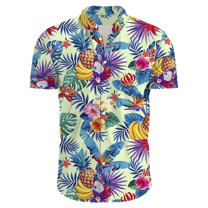 Tropics Flora Graphic Shirts for Men Clothing 3D Printed Hawaiian Beach Shirt Short Sleeve y2k Tops Vintage Clothes Lapel Blouse