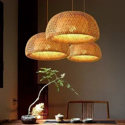 Handmade Rattan Bambu Lustre, Lâmpada LED Do Teto, Tecelagem Casa Sala Decoração, Pendurado Lâmpadas, E27 Fixture