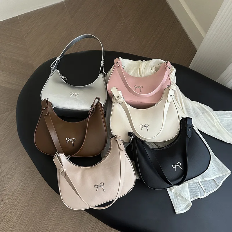 

Trendy New Design Bowknot Armpit Bag Women Solid Color Korean Bowknot Casual Underarm Bag Luxury PU Leather Y2K Handbag Girls