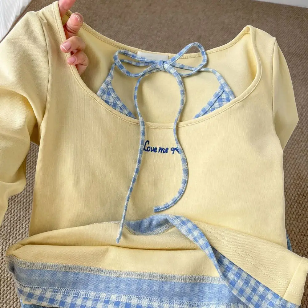 مريحة الأزرق شبكة طويلة الأكمام تي شيرت الدانتيل بسيط سليم رقيقة البلوز قاع قميص قميص المحاصيل الأعلى النساء Y2k الإناث