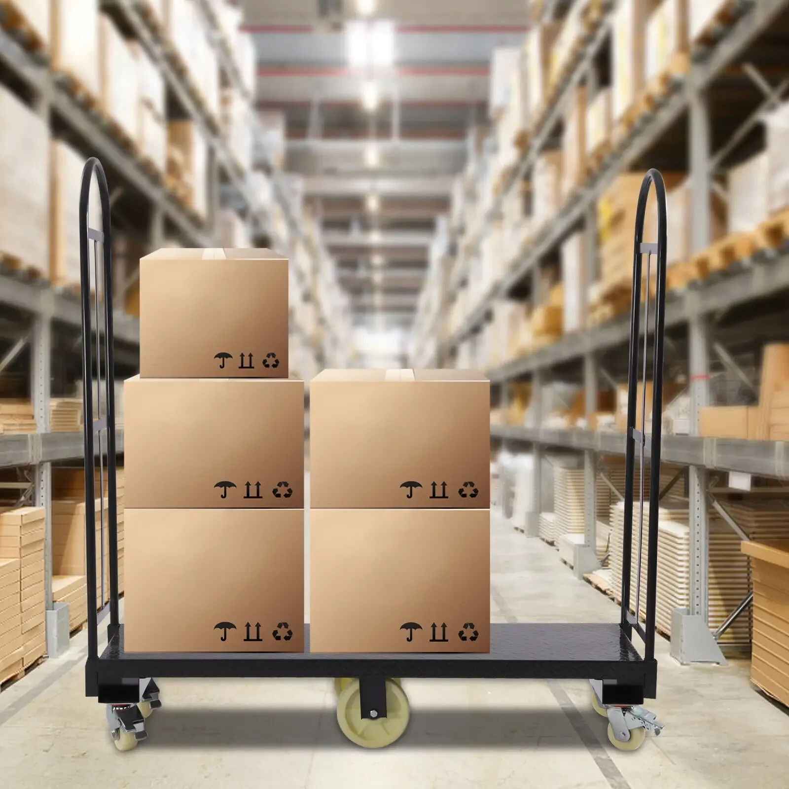 

Industrial Steel Material Cart 16x65 Inch - U-Boat Style Platform Truck with 1000lb Capacity