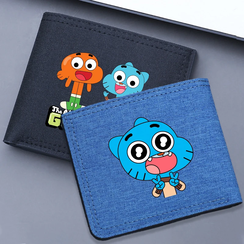 

Холщовый кошелек The Amazing World of Gumball, портативный сложенный кошелек Дарвина, короткий мультяшный мешок для денег, милый держатель для карт, подарок на день рождения