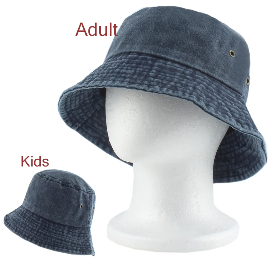 

Parent-Child Summer Bucket Hat Kids Vintage Washed Denim UV Protection Sun Hats Panama Girls Boys Outdoor Cotton Caps Adult