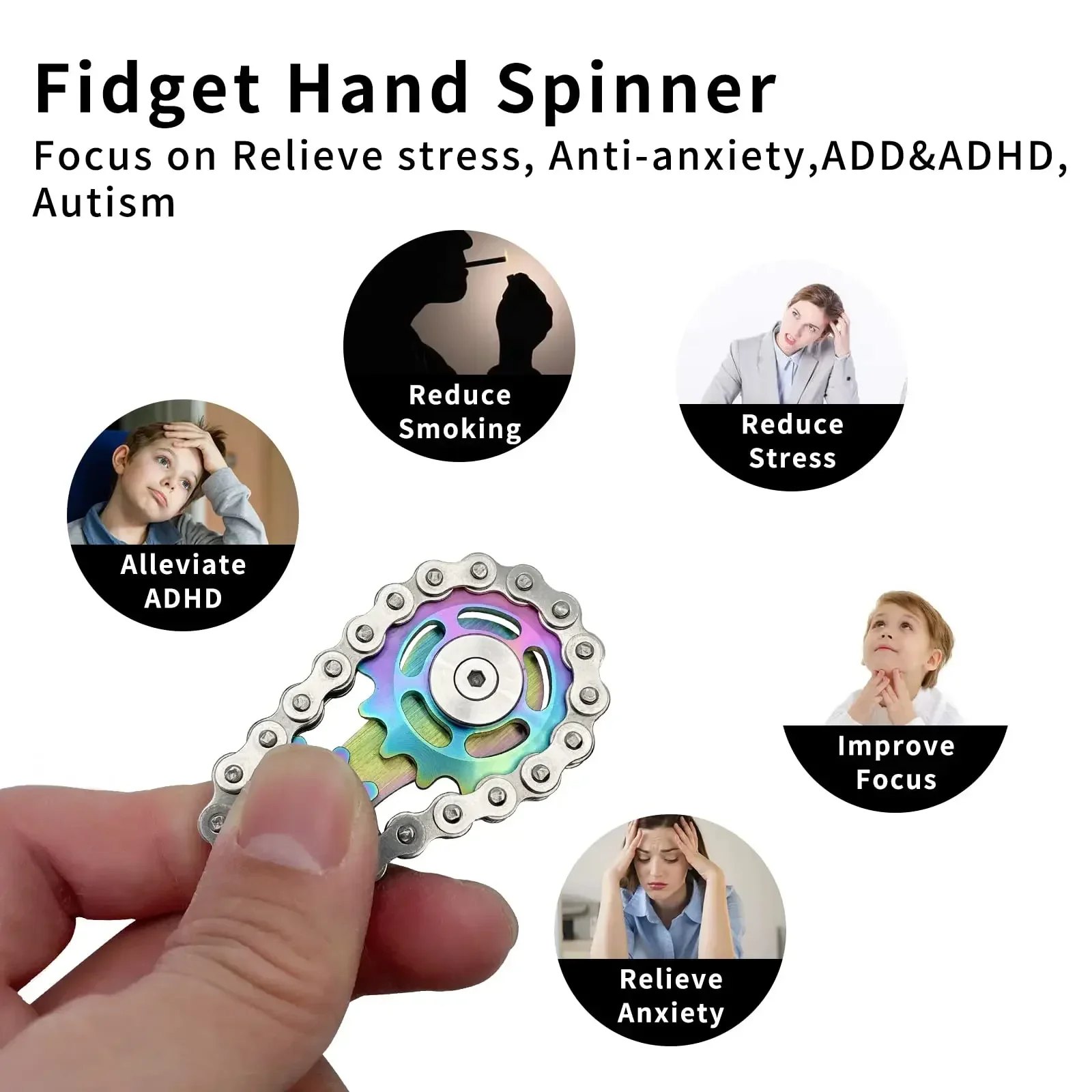 Metal Chain Gear Fidget Spinner Toys for Adult EDC Fingertip Gyroscope Anti Stress Toy Office Stress Relief Finger Gyro Toy Gift