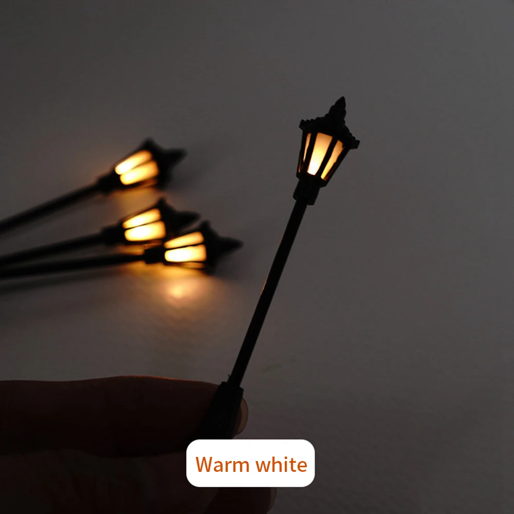 10Pcs Model Railroad 1:75 1:100 1:150 Scale Street Light Lamps Warm White LED Miniature Model Railroad Layout Scenery LED Lamp