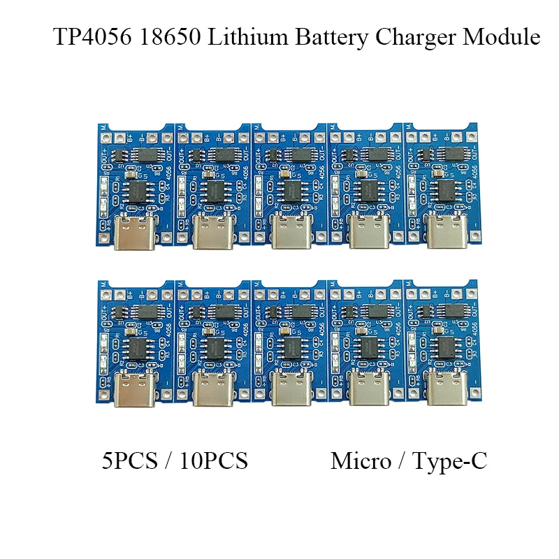 

5/10pcs 5V 1A Micro/Type-c 18650 TP4056 Lithium Battery Charger Module Charging Board With Protection Dual Functions Li-ion