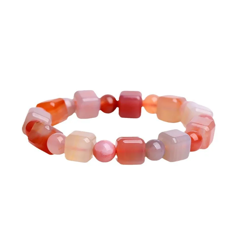 Natural Yanyuan Agate Cube Sugar Single Strand Bracelet Fashion Minimalist Fresh Beaded Jewelry Holiday Gift