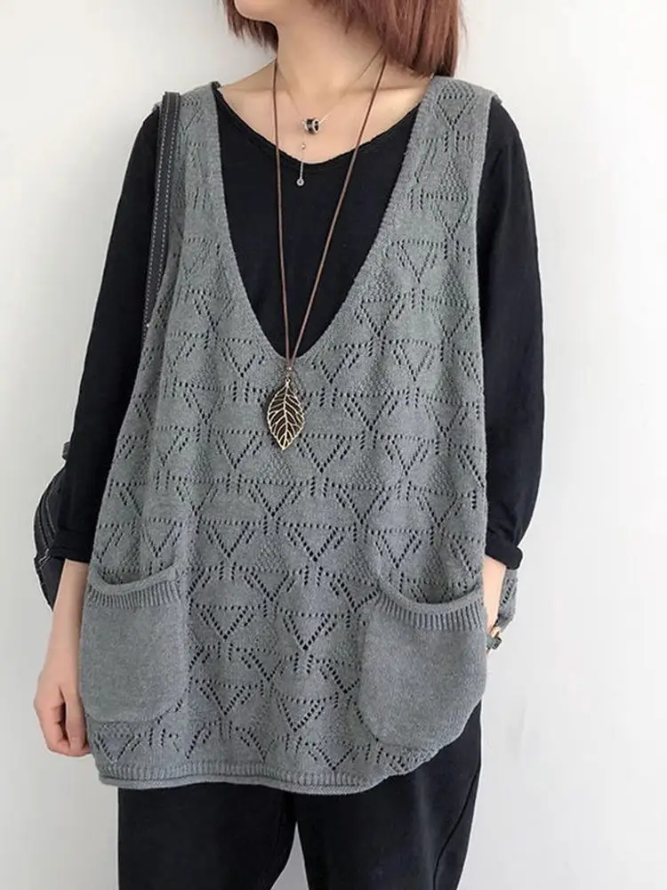 

Свободный вязаный жилет с v-образным вырезом, женский весенне-осенний новый верхняя одежда большого размера, модный повседневный жилет