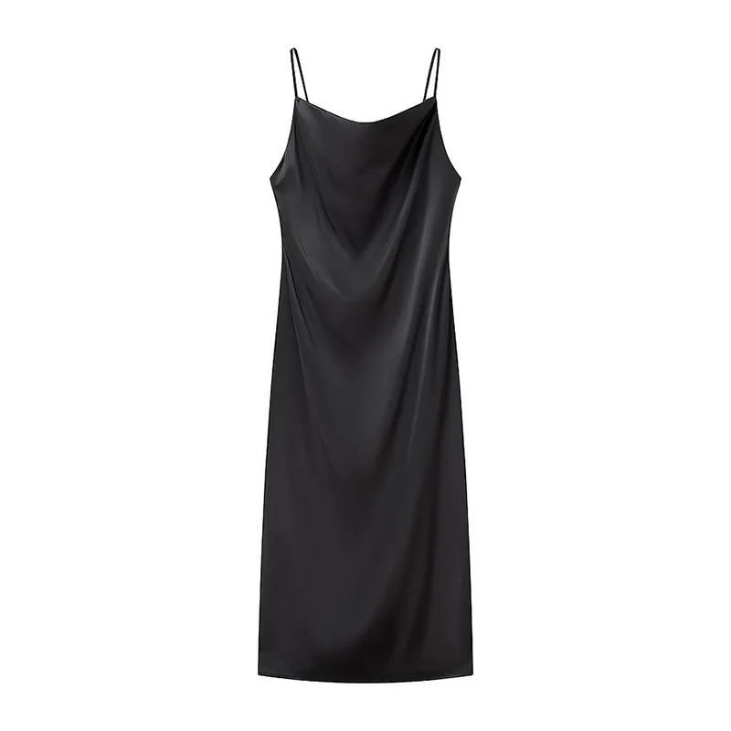Elegant Spaghetti Strap Satin Dress Women Sexy Backless Evening Party Vestidos Female Summer Back Zipper One Step Long Dresses