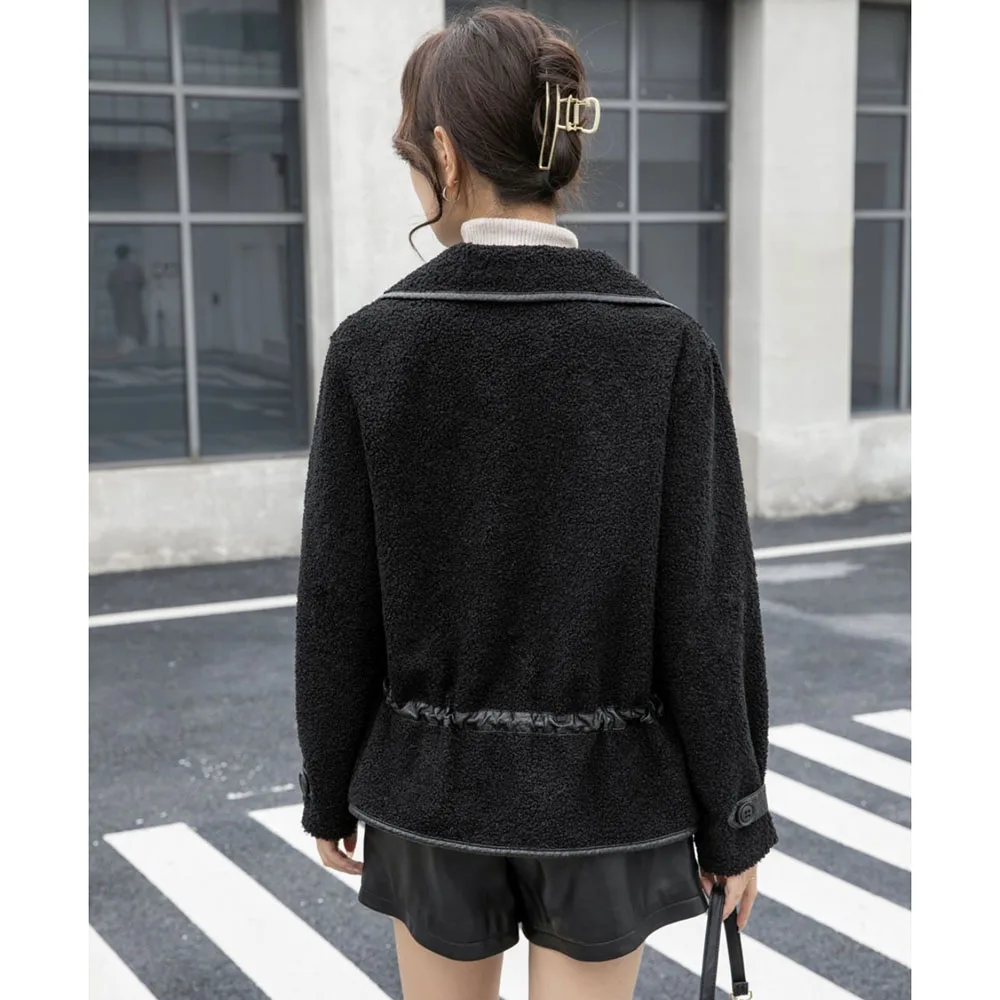 2023 NEW Autumn Winter Women Lamb Wool Leather Jacket Korean  Loose Thicken Plush Both Sides Wear Mother Faux Fur Coat Overcoat