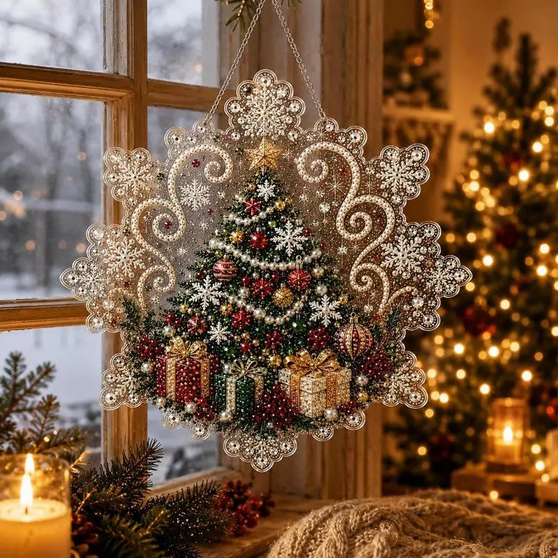 New Acrylic Pearl Rhinestone DIY Pendant Kit Christmas Snowflake Suncatcher Pendant Christmas Wall Pendant Material Package