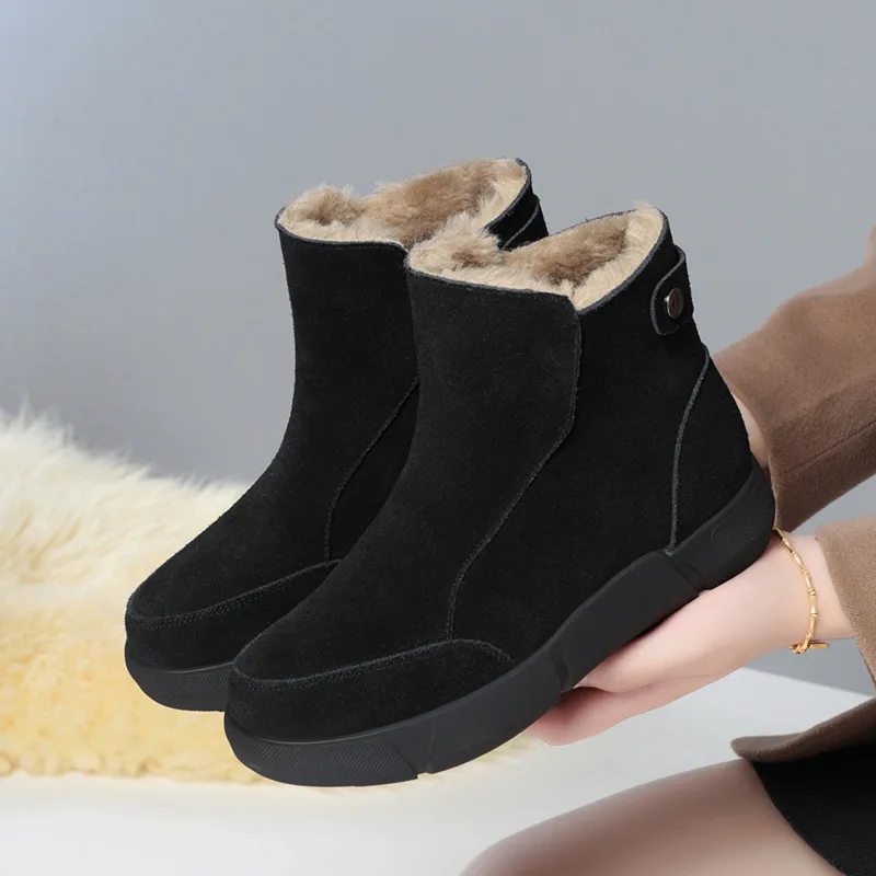 DIMANYU Women's Winter Boots Genuine Leather 2025 Winter New Round Head Warm Ankle Boots Natural Wool Women's Snow Boots