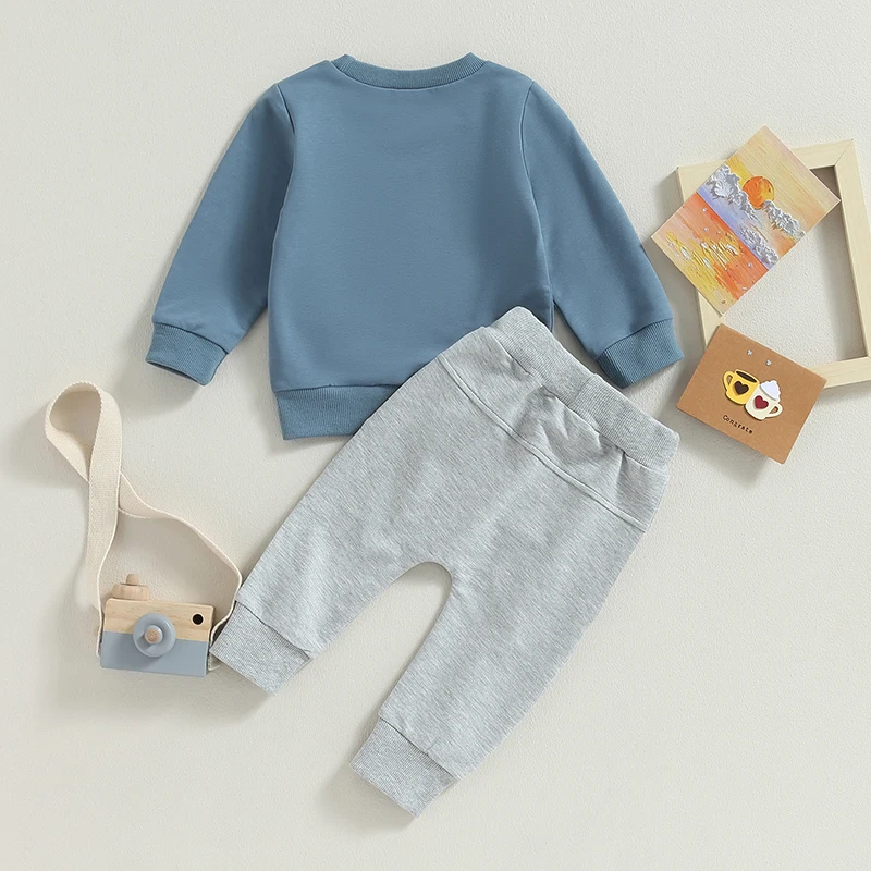 

KMBANGI Newborn Baby Boy Fall Winter Outfit Solid Color Long Sleeve Crew Neck Sweatshirt Jogger Pants 2PCS Set Clothes