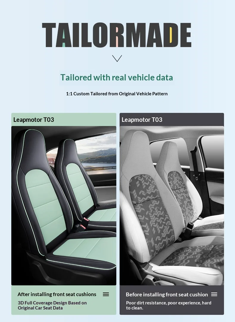 Leapmotor T03 Fünfsitzer-Autositzbezüge, Vollständige Abdeckung, Maßgeschneidert für Originalfahrzeug – Detail 3