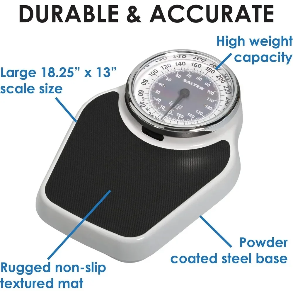 Professional Oversized Bathroom Scale with Vinyl Anti-Slip Bath Mat, 400 LB Capacity, Analog Scale