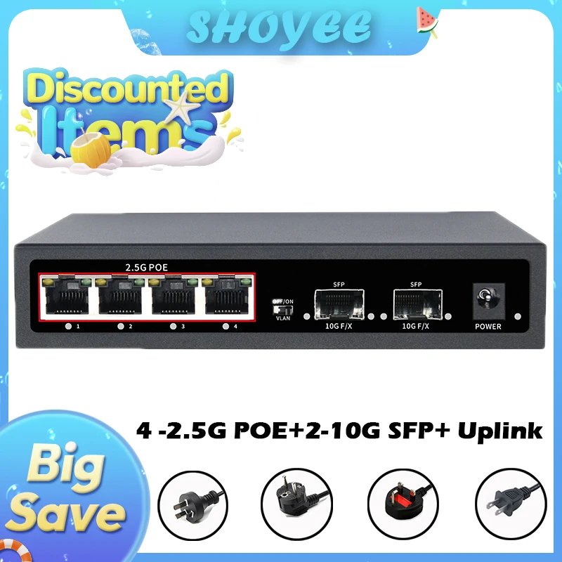6-Port POE RJ45 Ethernet Switch 2.5Gbe 10G SFP+ Network Switch with for Uplink Unmanaged Plug and Play,for IP Camera/NVR