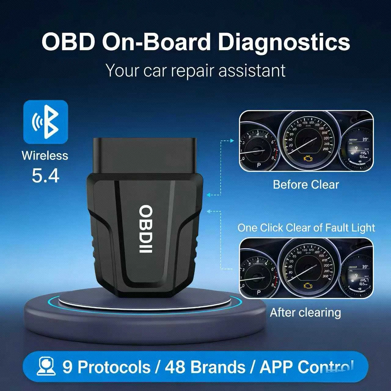 V011 OBDII 25K80 Чип Автомобильный диагностический сканер Беспроводной Bluetooth 5.4 Для iOS Android-48 Брендов Устройство считывания кодов неисправностей Clear Check