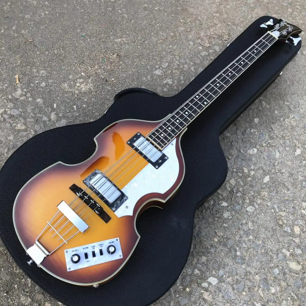 Hofner Sunset Flame Maple 4 Strings Bass Hollow Body Vintage CT Violin BB2 Electric Bass Guitar