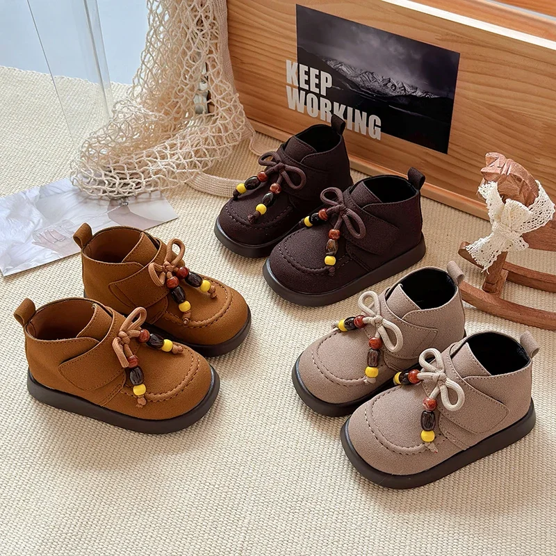 Spring Autumn Girls Short Boots 2026 Causal Kids Ankle Boots Fashion Retro Style Tassel Children's Leather Boots Thick Bottom