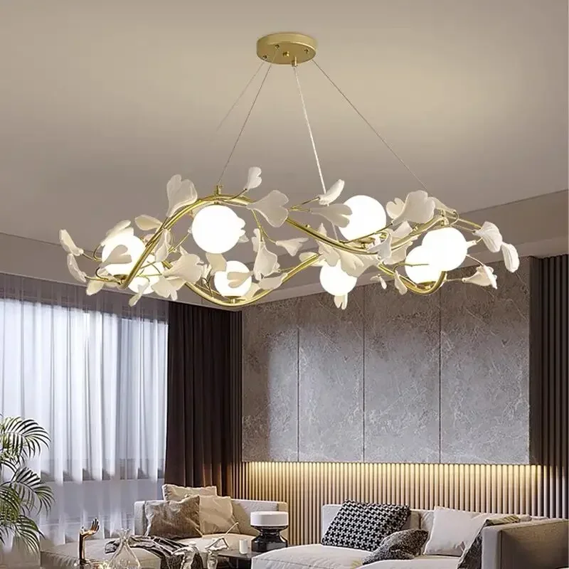 Modern Petal Led Chandelier Creative For  Dining Living Room Pendant Lamps Home Decor Luxury White Hanging Golden Body Lamp