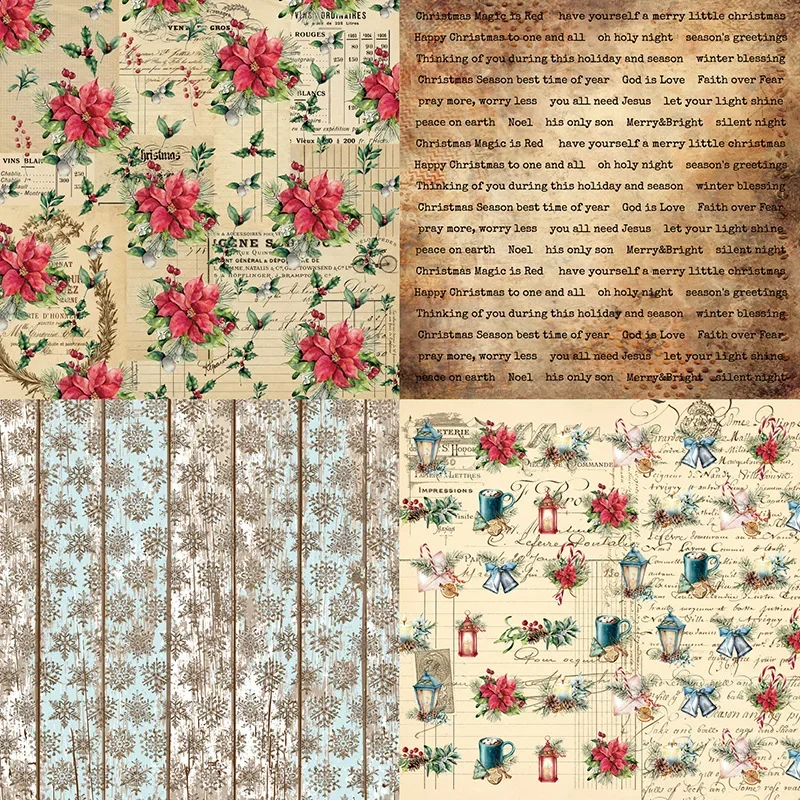 12 arkuszy Vintage papier świąteczny kwiat DIY pamiętnik Album boże narodzenie Scrapbooking materiał papierowy śmieci Journal Ephemera papier typu