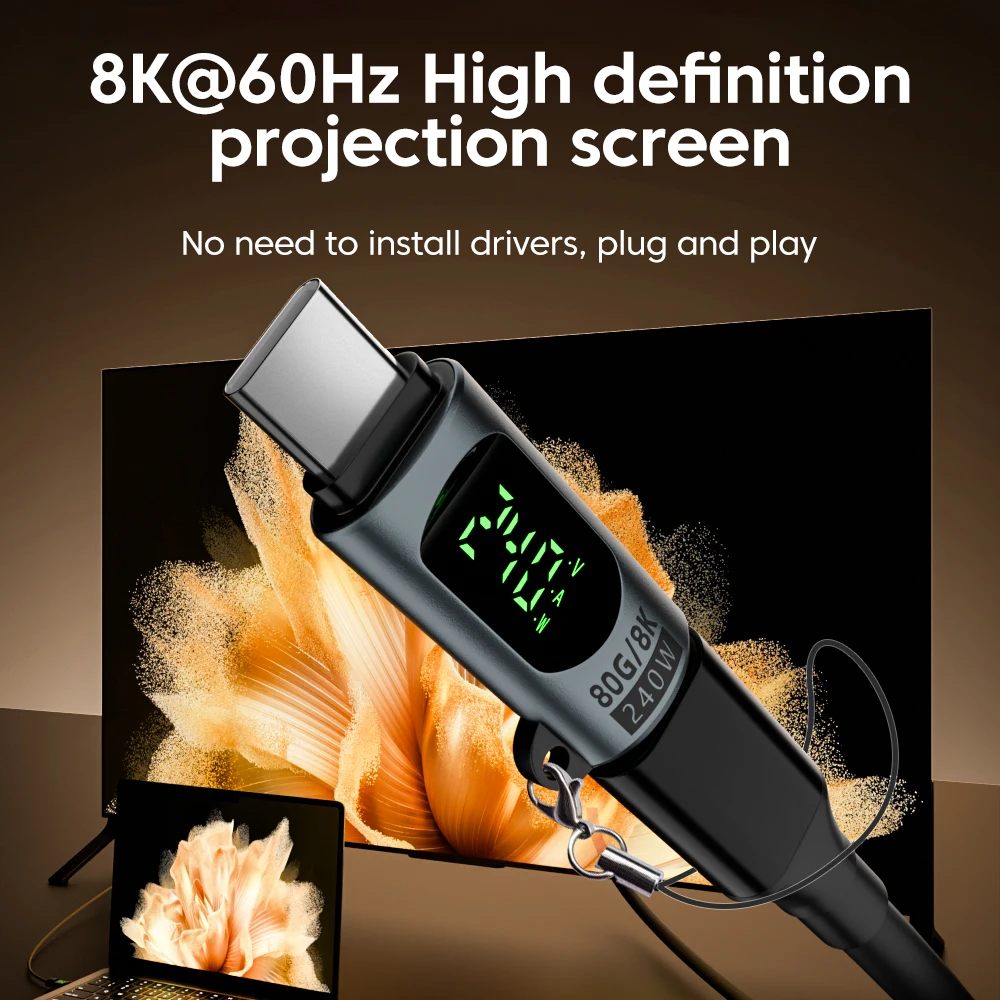 240W Type C to Type C Adapter Digital Display USB4.0 USB C Adapter Data Transfer Convertor For iPhone16 15 Samsung Huawei Xiaomi