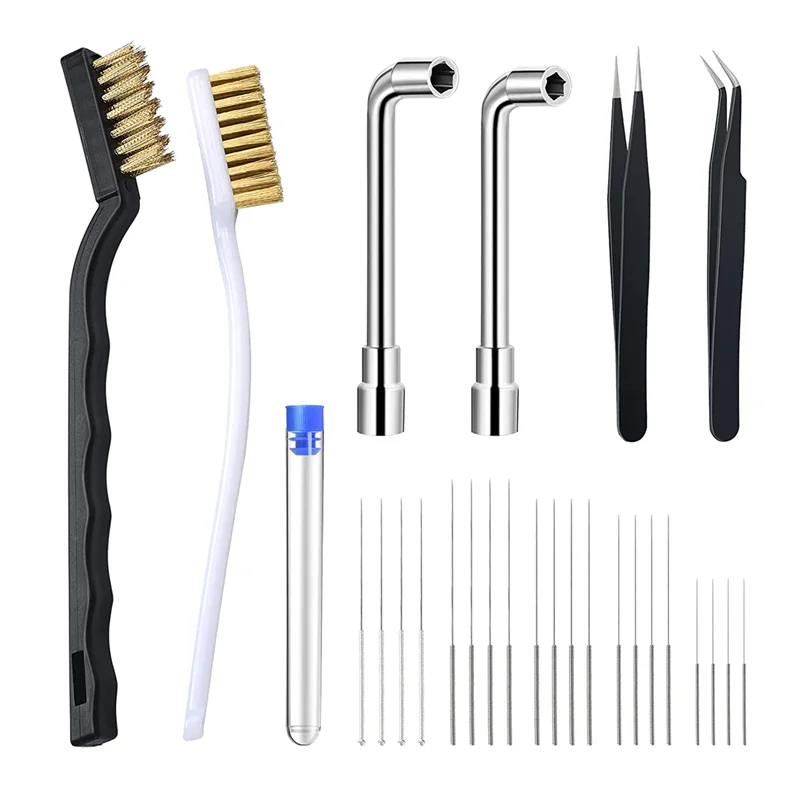 26-Piece 3D Printer Nozzle Wrench Maintenance Kit: Cleaning Pins 2 Tweezers,Wire Brushes, L-Shaped Wrench Tools