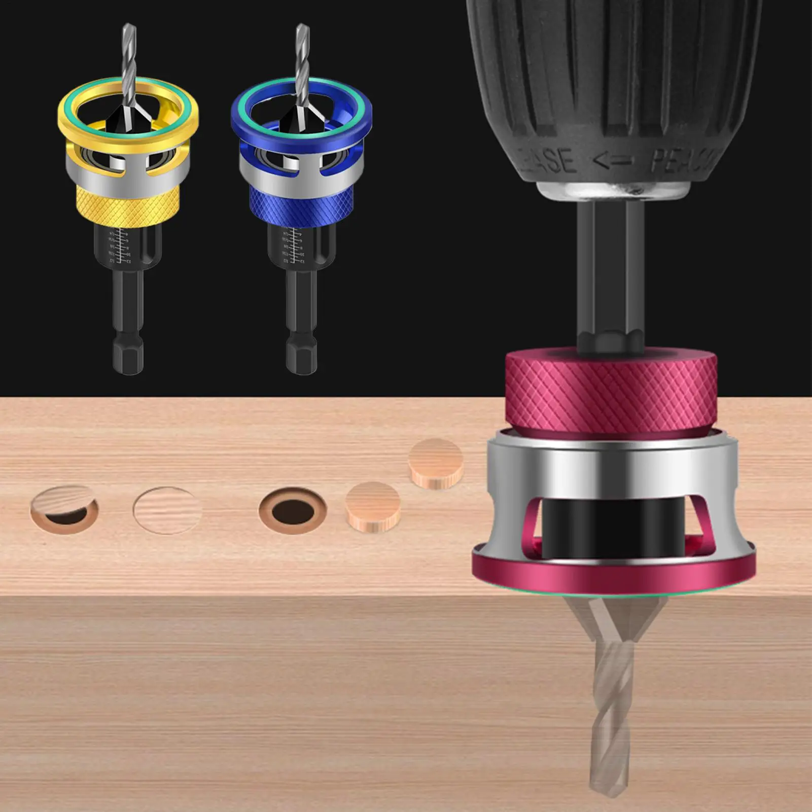 

Counterbore With Adjustable Depth Stop 4 Pieces Two-Flute Quick Portable Tool Drill Bits For Wood For Woodworking Carpentry