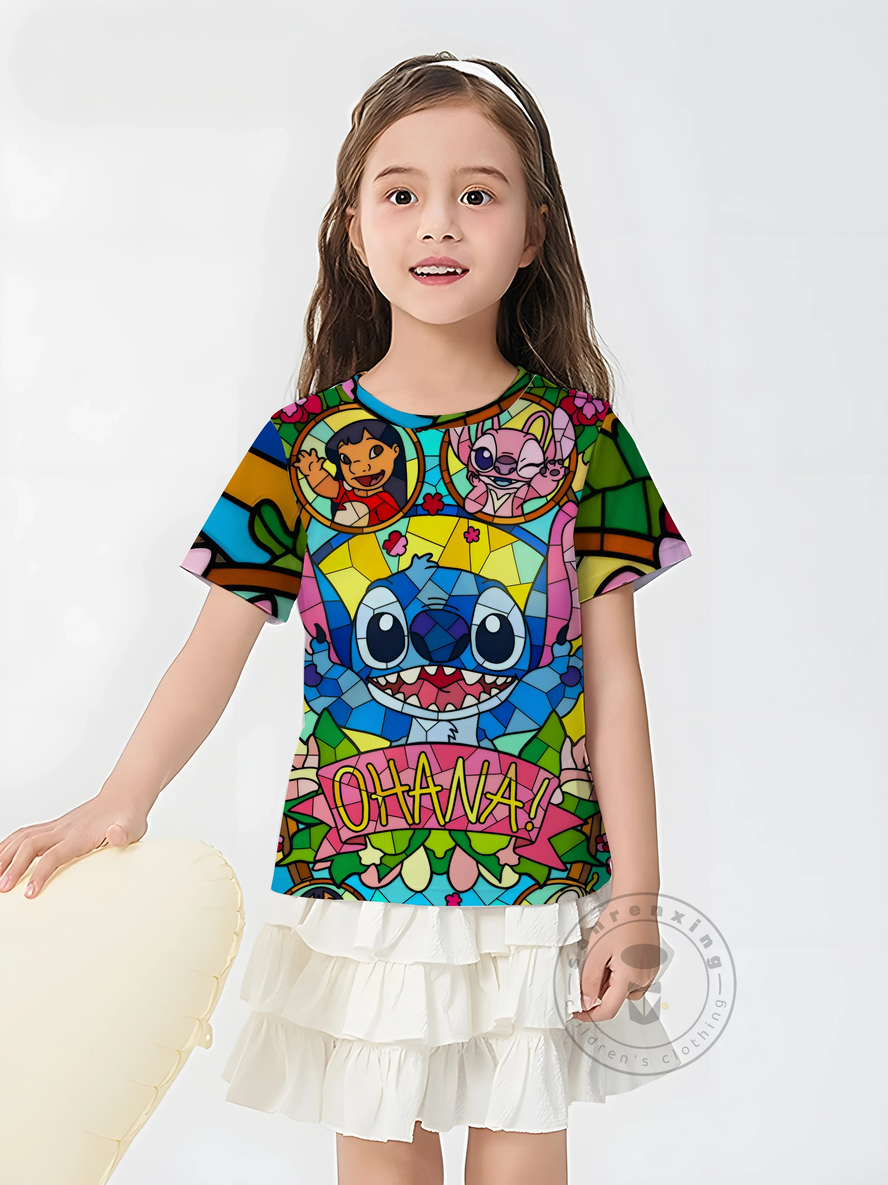 

New Fashion Stitch Cartoon Tee For Kids 2025 Summer Boys Girls Casual Wear 3D Printed Short Sleeve Comfortable T-Shirt