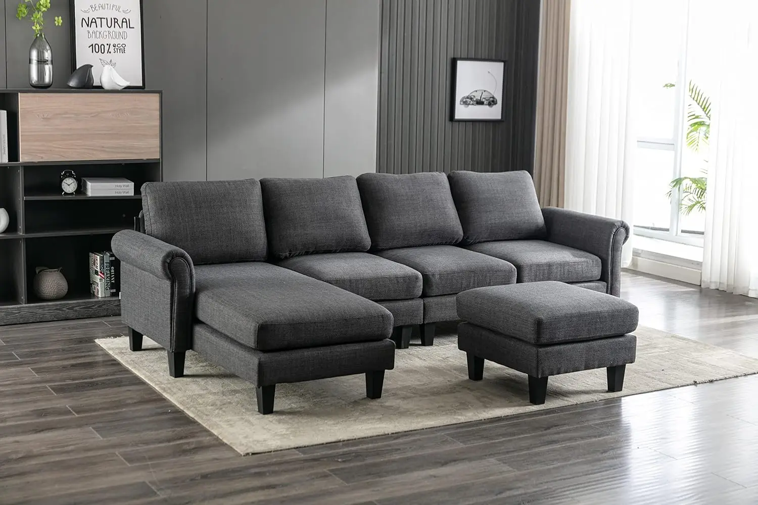 

U Shaped Modular Sectional Sofa, Oversized Deep Seat Sofa Modern Linen Upholstered Couch with Chaise Lounge and Comfy Backrest