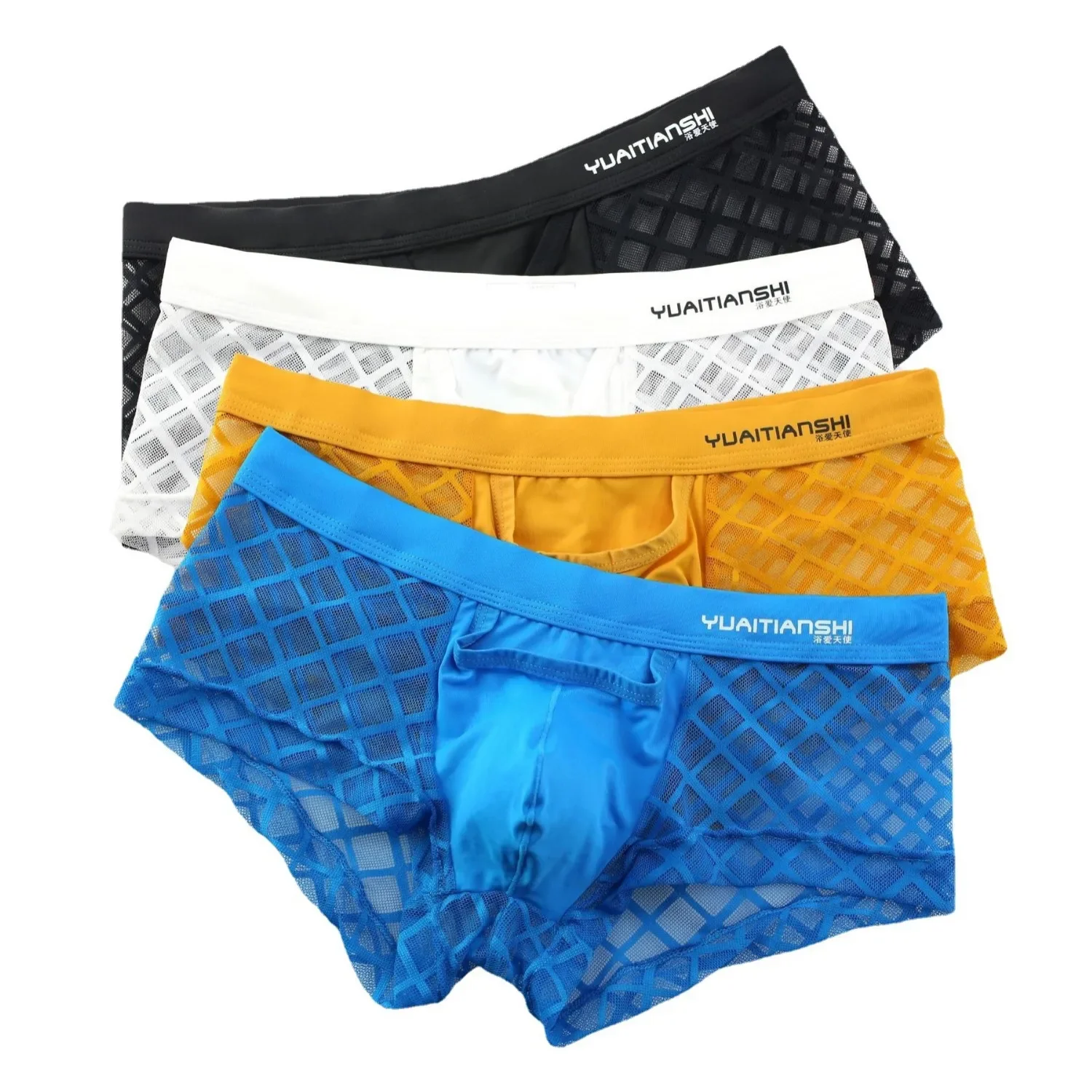 Men's Bulge Boxy Underwear Gays Erotic Low Waist U Convex Pouch Boxer Briefs Breathable Sissy Lace Mid-waist Mesh Sheer Knickers