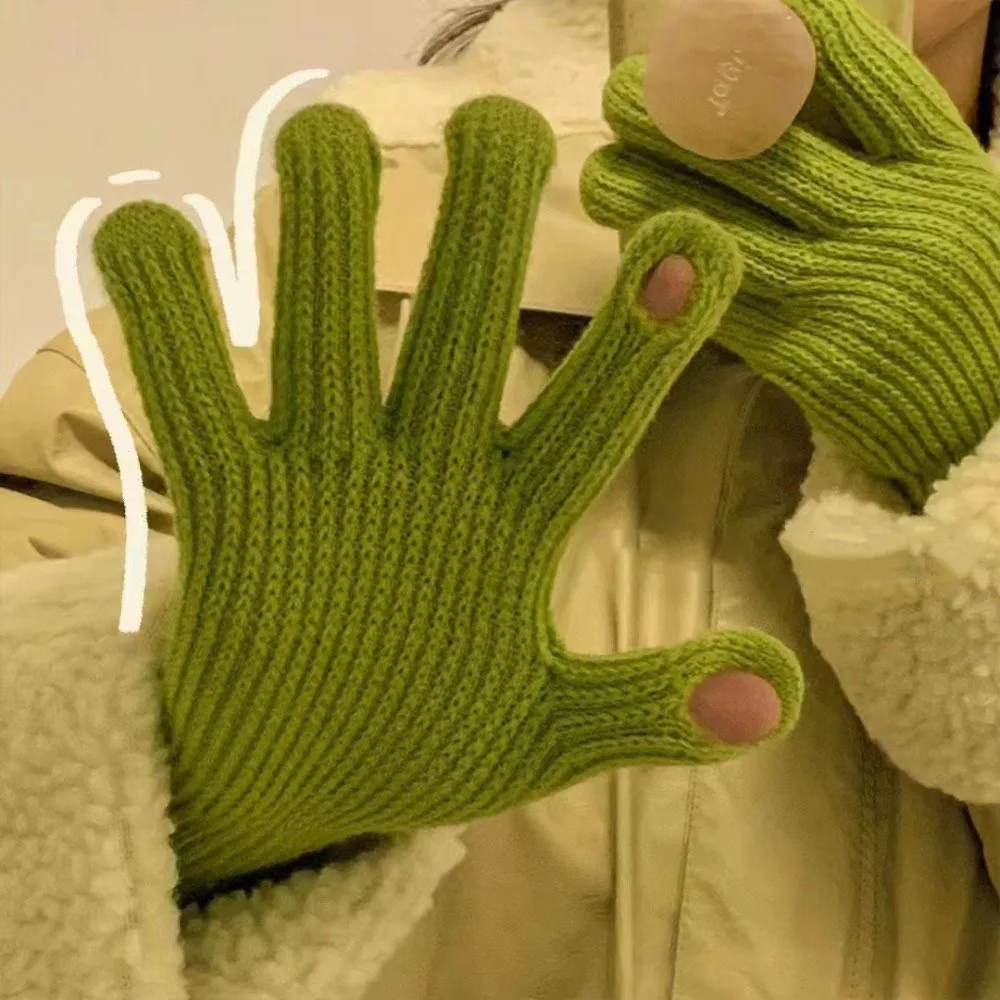Ins Solid Color Touch Screen Gloves Thicken Soft Full Finger Gloves Keep Warm Stretch Gloves Winter Outdoor