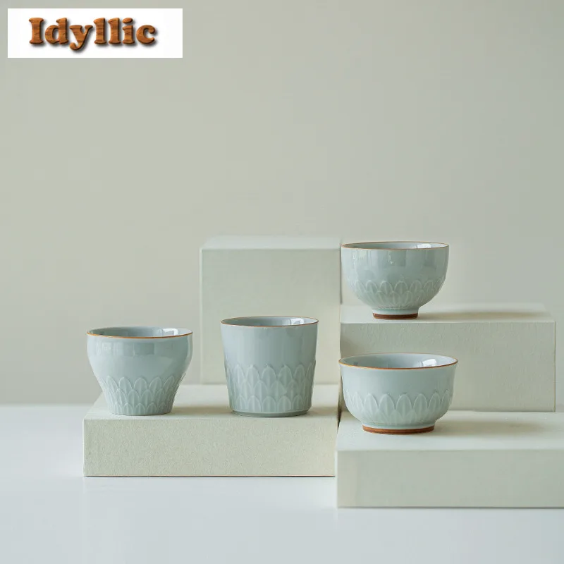 

Рельефная лепестка лотоса ручной работы, древняя синяя чайная чашка, традиционная чайная чаша, кружка, чайная дегустация, чашка для медитации, чашки Jianzhan Master для чая