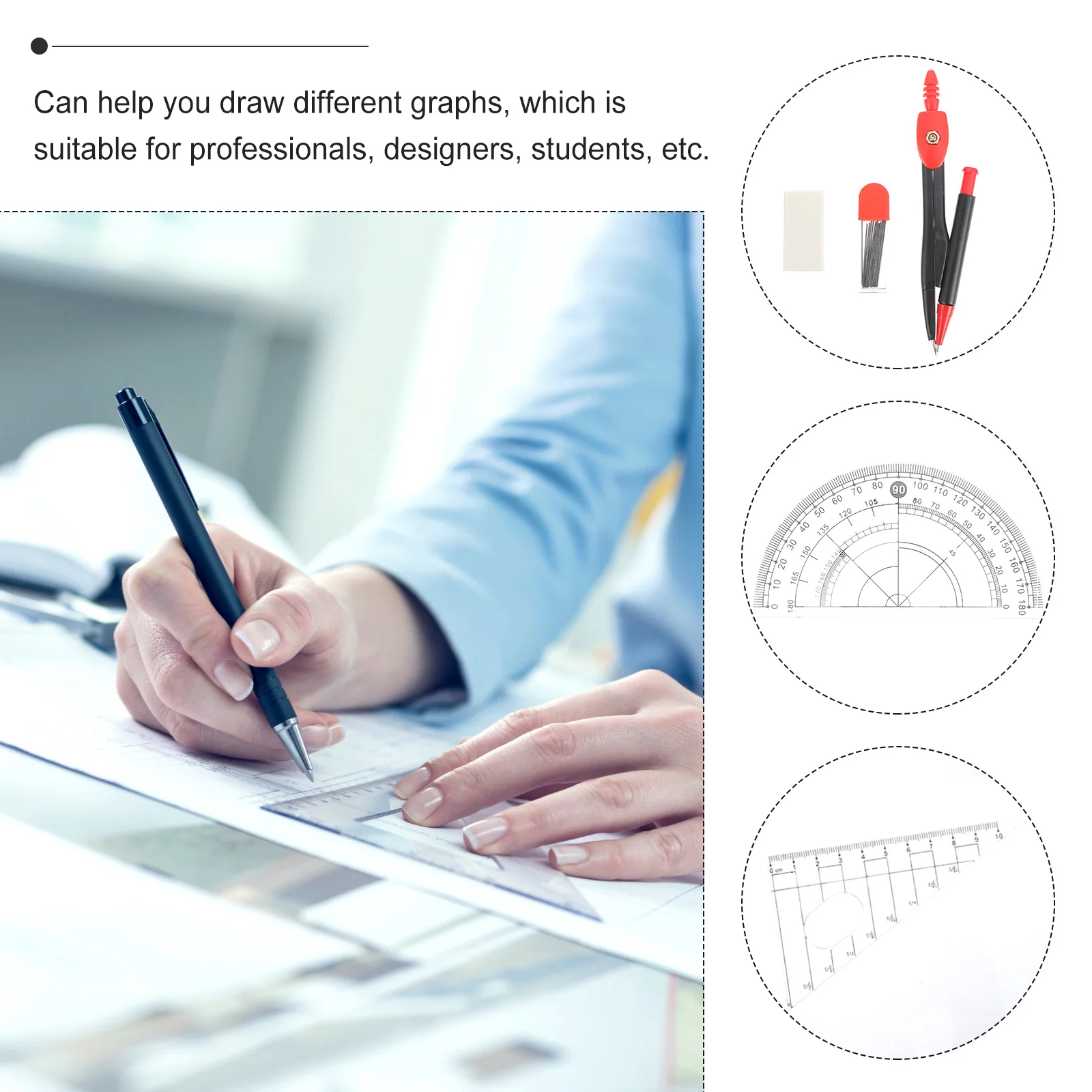 1 مجموعة المعادن البلاستيك البوصلة حاكم مجموعة أدوات للطلاب الرياضيات الهندسة أدوات التصميم الصيني دائرة رسم البوصلات طالب حاكم #2