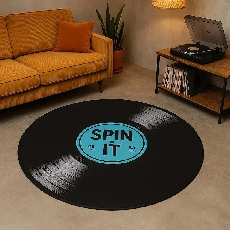 1PC Retro Record Rug Machine Washable Music Lover Gift Audio-Visual Room Bedroom Hallway Living Room Porch Floor Mat  Area Rug