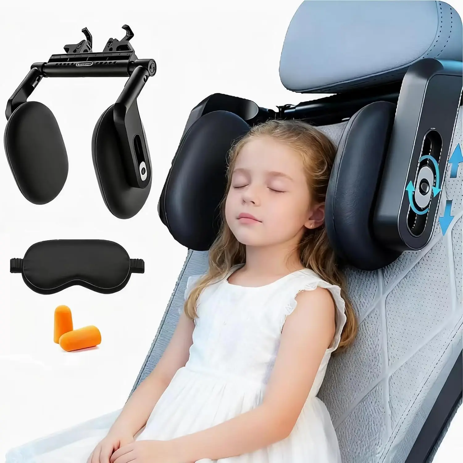 

Adjustable Memory Foam Car Headrest Pillow with Hook, 360° Rotating Neck Support for Kids & Adults Travel
