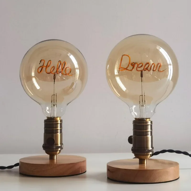 Edison Led Filament Bulb 220V E27 4W 2300K  Retro Style Curved Letter Home Love Dream Desk Lamp Decorative Night Light