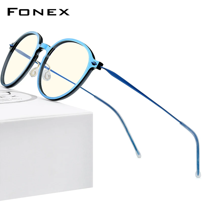 FONEX Anti Blue Light Blocking Glasses Women 2020 New Antiblue Rays Computer Eyeglasses Men FAB019 (Nylon Frame B Titanium Arm)