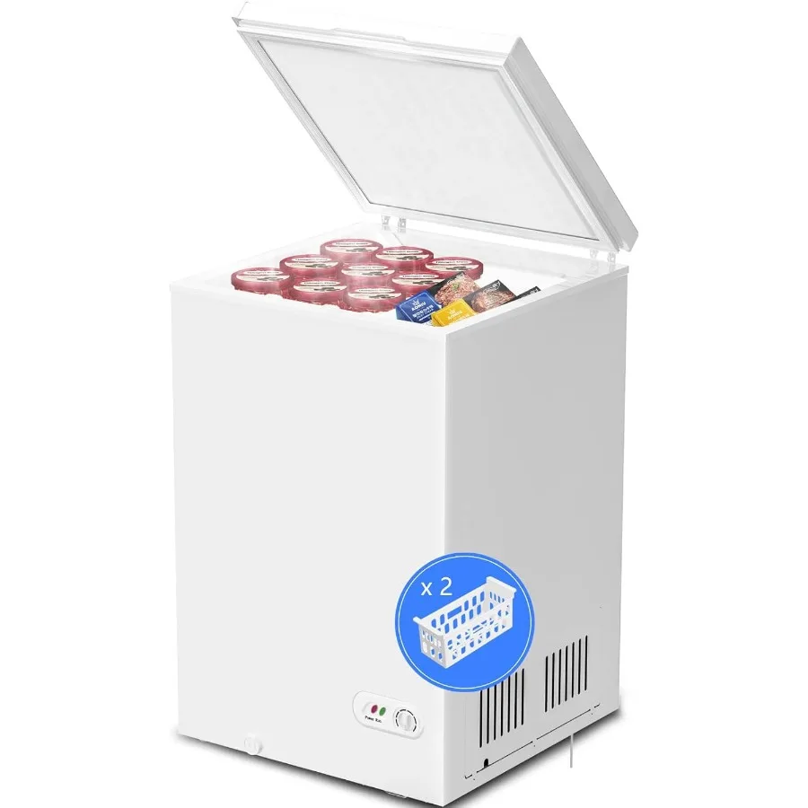 

3.5 Cubic Feet Chest Freezer with 2 Removable Baskets Free Standing Top Open Door Small Deep Freezer with Adjustable Temperatur