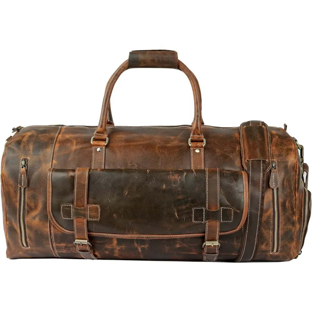 حقيبة سفر جلدية كلاسيكية للرجال مع حقيبة أحذية - احترافية، صالة الألعاب الرياضية، رياضية، غلاف ناعم، طوال الليل، أمتعة عطلة نهاية الأسبوع