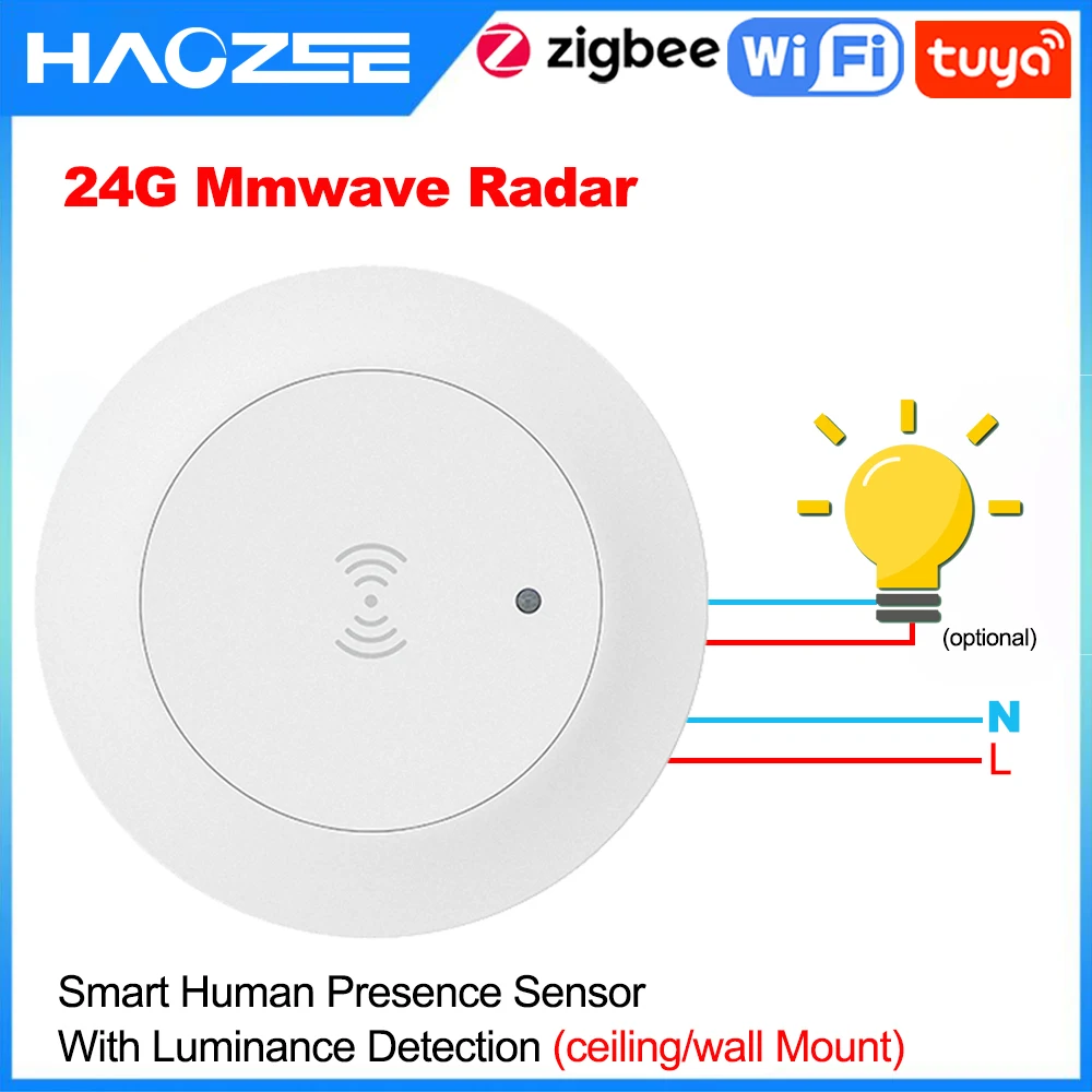 Tuya WiFi/ZigBee 24G MmWave Radar Smart Human Presence With Illumination Detector Support Light Switch 95~250V